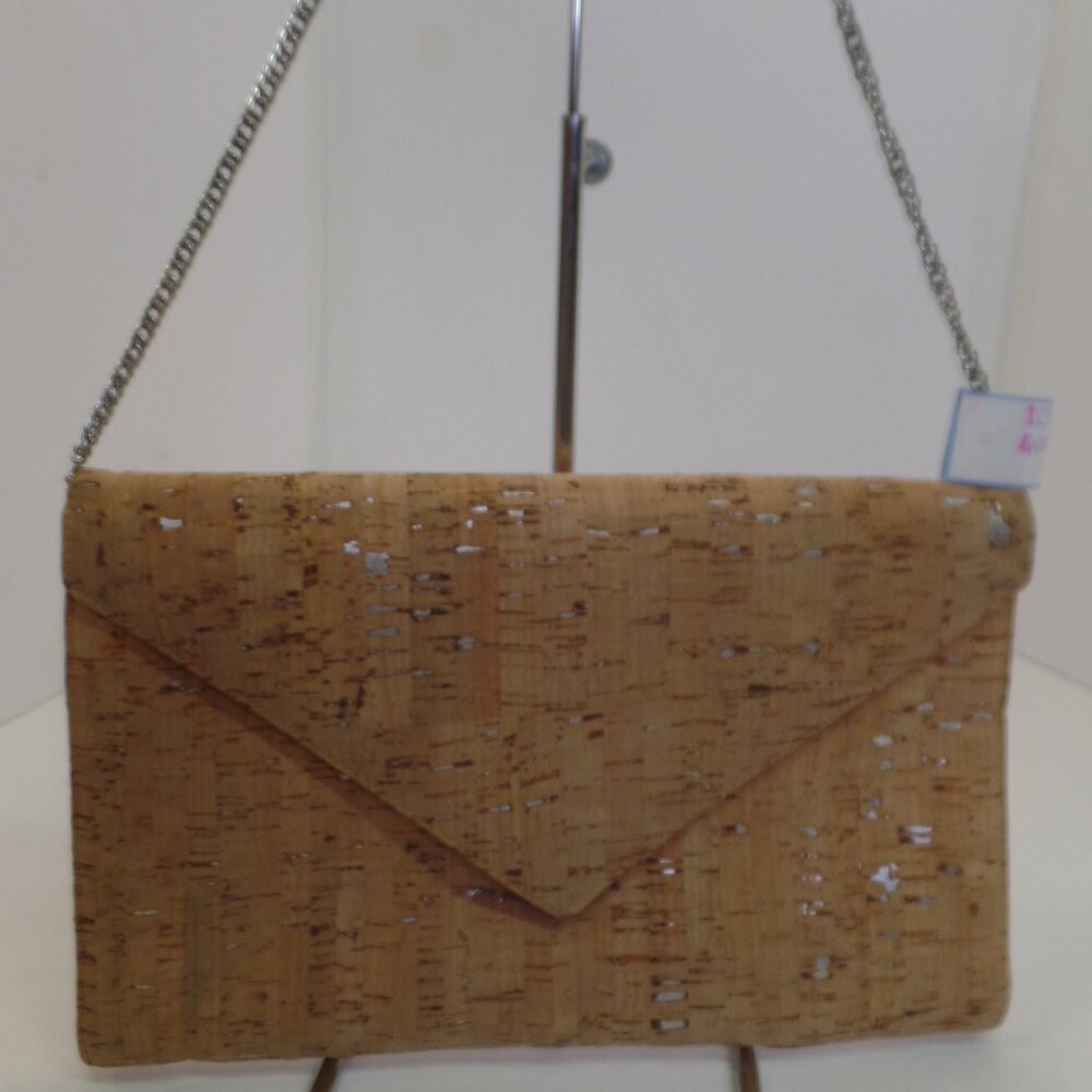 Donald J Pliner DJP Made in Spain Envelope Cork, Metallic Clutch Shoulder Bag